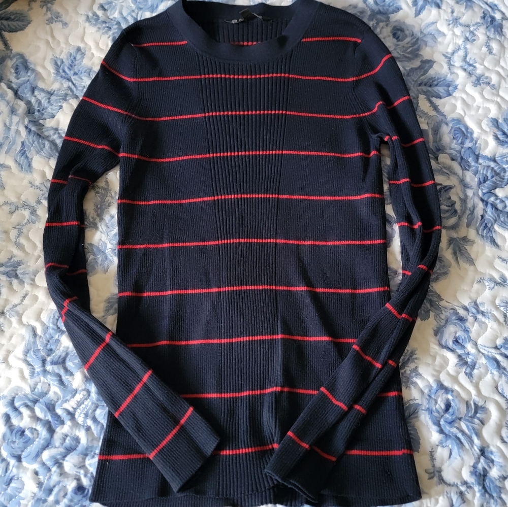 Athleta Navy and Red Striped Women's Sweater